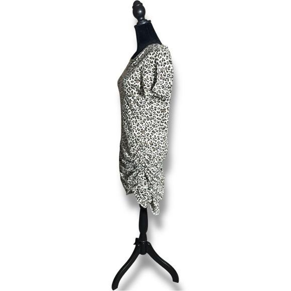 LA MIEL Brown/Black/White Leopard Print Bodycon Side Rouching T-Shirt Mini Dress - Picture 3 of 16